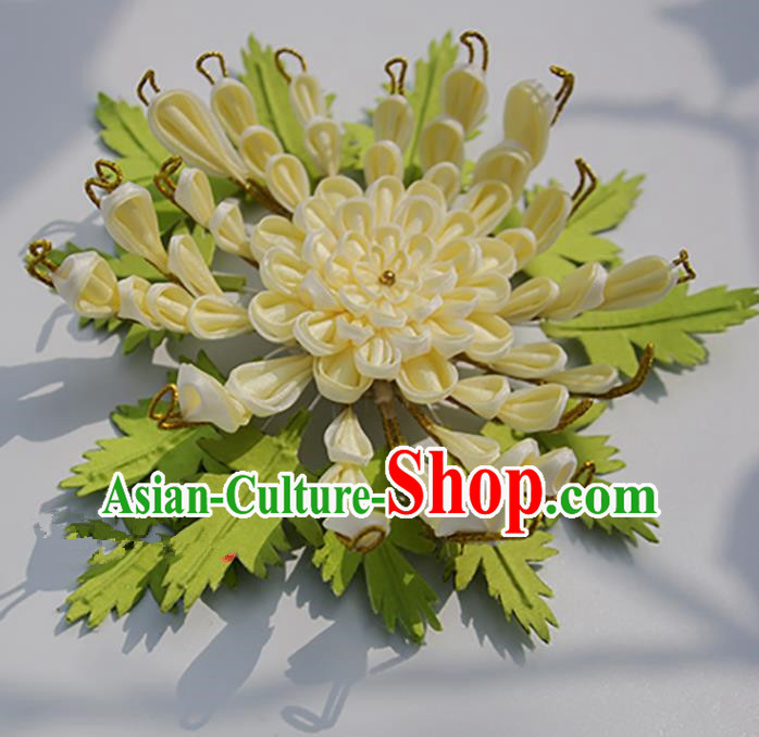 Japanese Geisha Kimono Yellow Chrysanthemum Hair Claw Hairpins Traditional Yamato Hair Accessories for Women