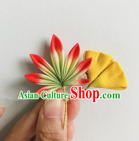 Japanese Geisha Kimono Ginkgo Leaf Hair Claw Hairpins Traditional Yamato Hair Accessories for Women