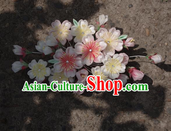 Japanese Geisha Kimono White Sakura Hair Claw Hairpins Traditional Yamato Hair Accessories for Women