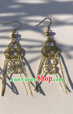 Japanese Ancient Golden Thread Ear Accessories Traditional Kimono Earrings for Women