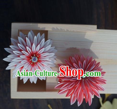 Japanese Geisha Kimono Pink Chrysanthemum Hair Claw Hairpins Traditional Yamato Hair Accessories for Women