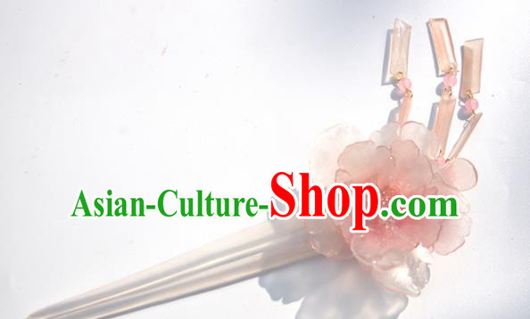 Japanese Geisha Kimono Pink Peony Tassel Hairpins Traditional Yamato Hair Accessories for Women