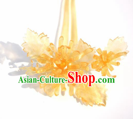 Japanese Geisha Kimono Yellow Chrysanthemum Hairpins Traditional Yamato Hair Accessories for Women