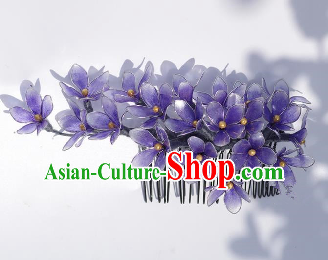 Japanese Geisha Kimono Purple Flowers Hair Comb Hairpins Traditional Yamato Hair Accessories for Women