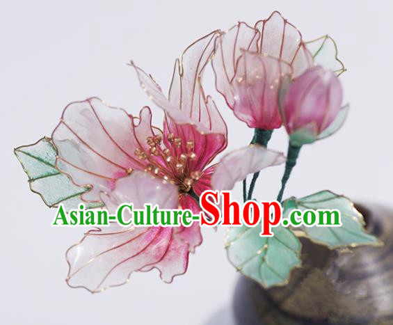 Japanese Geisha Kimono Pink Hibiscus Hairpins Traditional Yamato Hair Accessories for Women