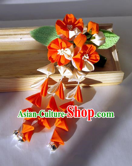 Japanese Geisha Kimono Red Cherry Blossom Tassel Hair Claw Hairpins Traditional Yamato Hair Accessories for Women