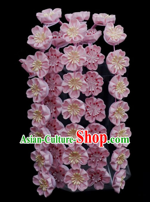 Japanese Geisha Kimono Pink Sakura Tassel Hair Claw Hairpins Traditional Yamato Hair Accessories for Women