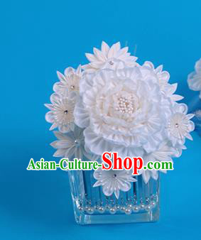 Japanese Geisha Kimono White Peony Hairpins Traditional Yamato Hair Accessories for Women