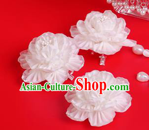 Japanese Geisha Kimono White Peony Hair Claw Hairpins Traditional Yamato Hair Accessories for Women