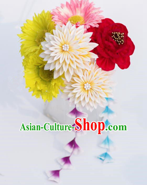 Japanese Geisha Kimono Sunflowers Chrysanthemum Hair Claw Hairpins Traditional Yamato Hair Accessories for Women