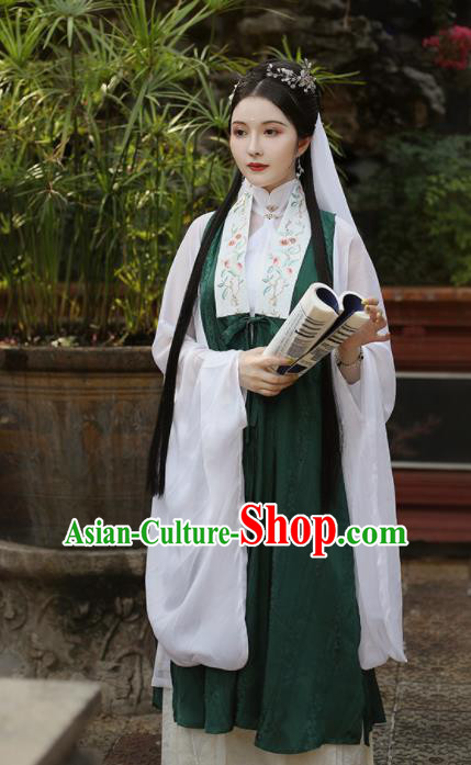 Traditional Chinese Ming Dynasty Countess Historical Costume Ancient Drama Taoist Nun Green Hanfu Dress for Women