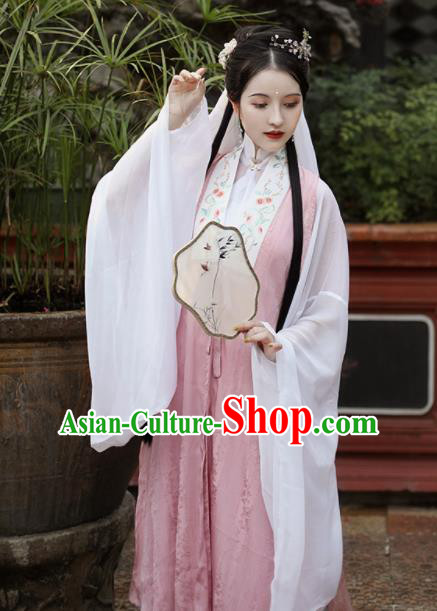 Traditional Chinese Ming Dynasty Palace Princess Historical Costume Ancient Drama Taoist Nun Pink Hanfu Dress for Women