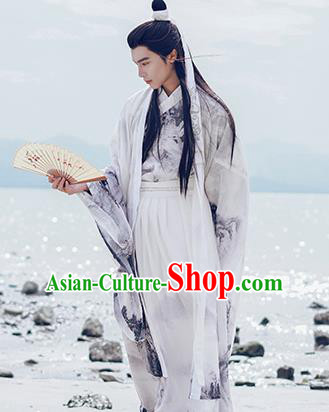 Traditional Chinese Jin Dynasty Nobility Childe Historical Costume Ancient Drama Swordsman Hanfu Clothing for Men