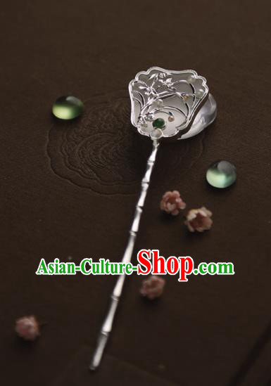 Chinese Ancient Princess Carving Orchid Jade Hairpins Traditional Hanfu Hair Accessories for Women