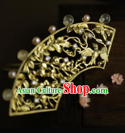 Chinese Ancient Princess Golden Hair Crown Hairpins Traditional Hanfu Hair Clip Hair Accessories for Women