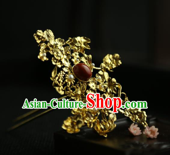 Chinese Ancient Princess Golden Longevity Hairpins Traditional Hanfu Hair Clip Hair Accessories for Women