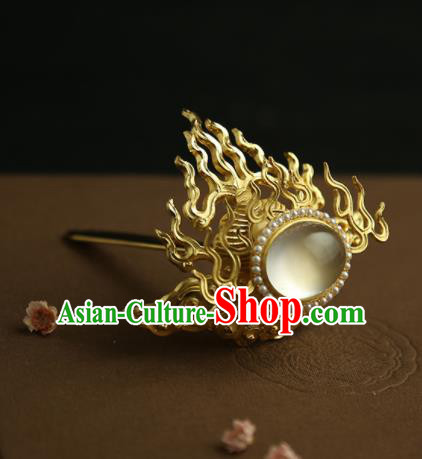 Chinese Ancient Princess Golden Fire Hair Crown Hairpins Traditional Hanfu Hair Clip Hair Accessories for Women