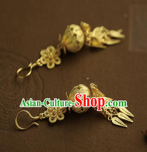 Chinese Ancient Court Golden Earrings Traditional Princess Hanfu Jewelry Accessories for Women