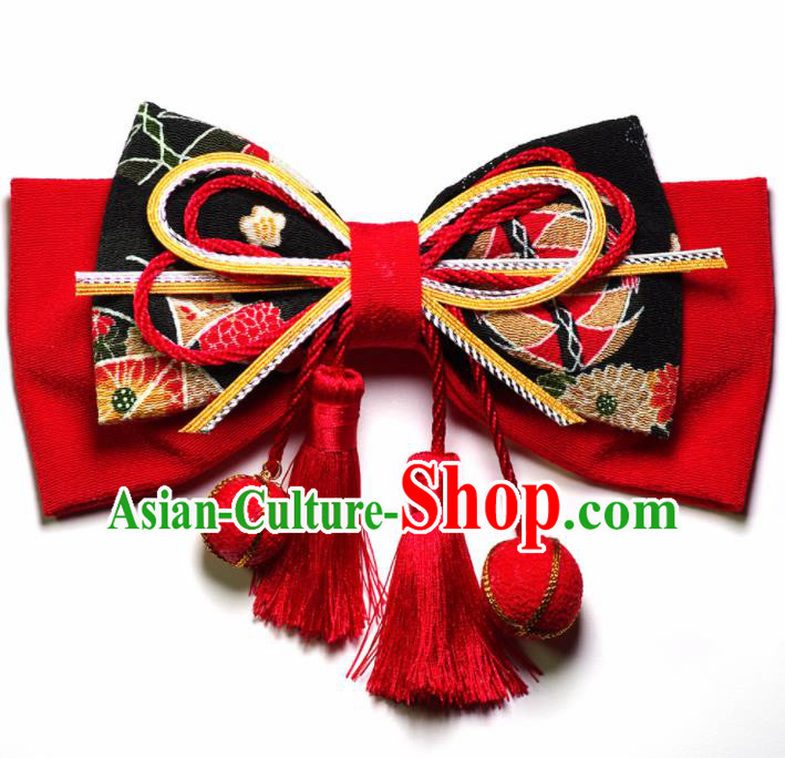 Japanese Geisha Kimono Red Bowknot Hair Claw Hairpins Traditional Yamato Hair Accessories for Women