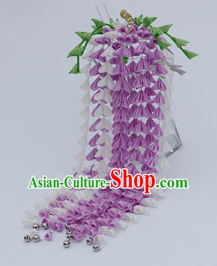 Japanese Geisha Kimono Purple Wisteria Tassel Hairpins Traditional Yamato Hair Accessories for Women