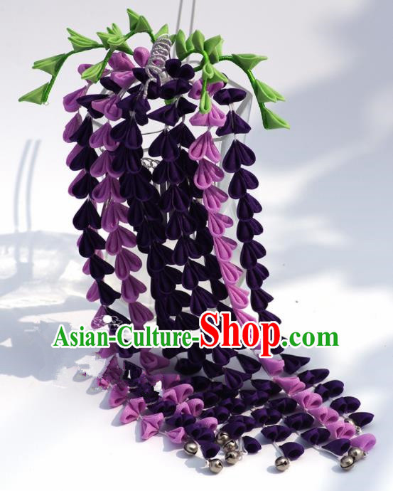 Japanese Geisha Kimono Deep Purple Wisteria Tassel Hairpins Traditional Yamato Hair Accessories for Women