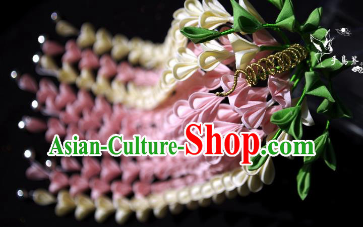 Japanese Geisha Kimono Pink Wisteria Tassel Hairpins Traditional Yamato Hair Accessories for Women