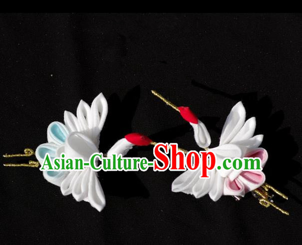 Japanese Geisha Kimono White Crane Hair Claw Hairpins Traditional Yamato Hair Accessories for Women