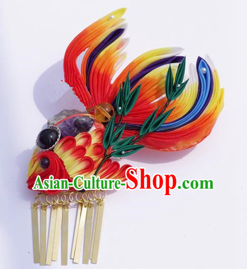 Japanese Geisha Kimono Red Goldfish Hair Claw Hairpins Traditional Yamato Hair Accessories for Women
