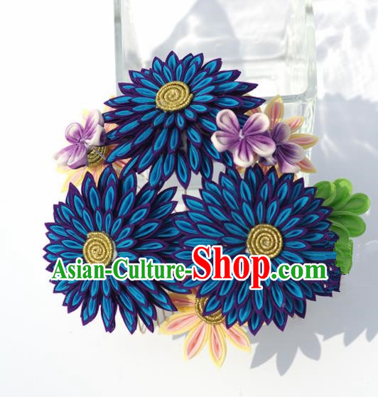 Japanese Geisha Kimono Royalblue Chrysanthemum Hairpins Traditional Yamato Hair Accessories for Women