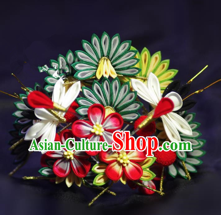 Japanese Geisha Kimono Chrysanthemum Cranes Hairpins Traditional Yamato Hair Accessories for Women