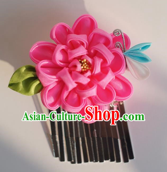 Japanese Geisha Kimono Rosy Peony Hair Claw Hairpins Traditional Yamato Hair Accessories for Women