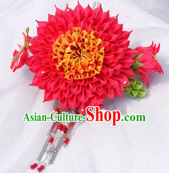 Japanese Geisha Kimono Red Sunflower Hairpins Traditional Yamato Hair Accessories for Women