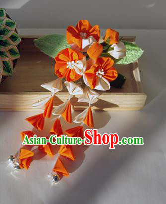 Japanese Geisha Kimono Orange Sakura Tassel Hair Claw Hairpins Traditional Yamato Hair Accessories for Women