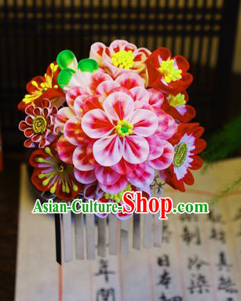 Japanese Geisha Kimono Pink Peony Sakura Hair Claw Tassel Hairpins Traditional Yamato Hair Accessories for Women