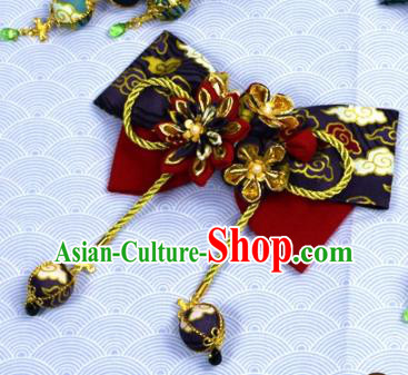 Japanese Geisha Kimono Bowknot Bells Tassel Hair Claw Hairpins Traditional Yamato Hair Accessories for Women