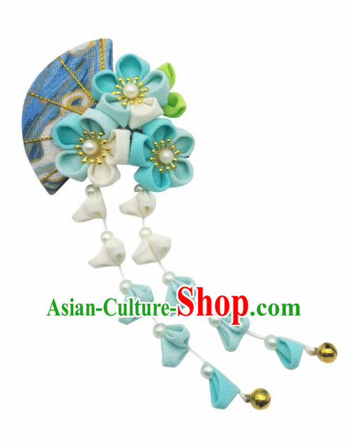 Japanese Geisha Oiran Kimono Green Sakura Tassel Hair Claw Hairpins Traditional Yamato Hair Accessories for Women