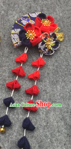 Japanese Geisha Oiran Kimono Navy Sakura Tassel Hair Claw Hairpins Traditional Yamato Hair Accessories for Women