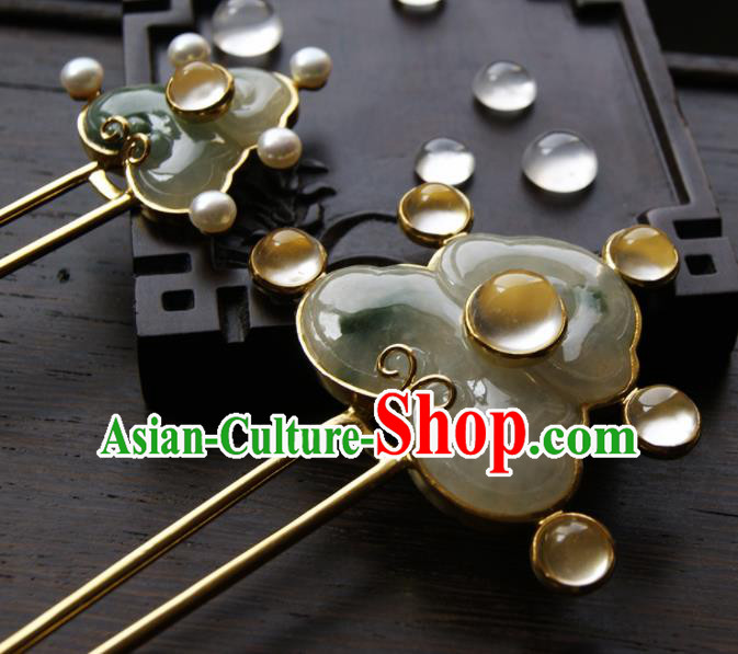 Chinese Ancient Ming Dynasty Queen Jade Hairpins Hair Clip Traditional Hanfu Hair Accessories for Women