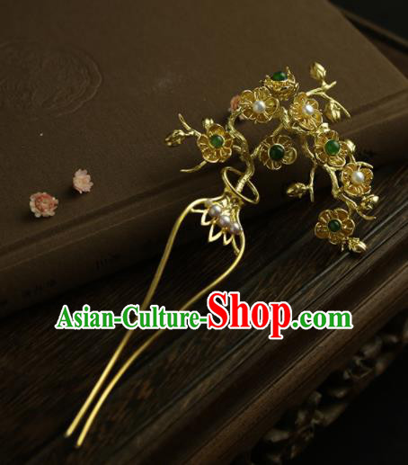 Chinese Ancient Queen Golden Plum Hairpins Traditional Hanfu Hair Clip Hair Accessories for Women