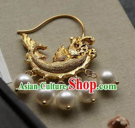 Chinese Ancient Court Golden Carp Earrings Traditional Princess Hanfu Jewelry Accessories for Women