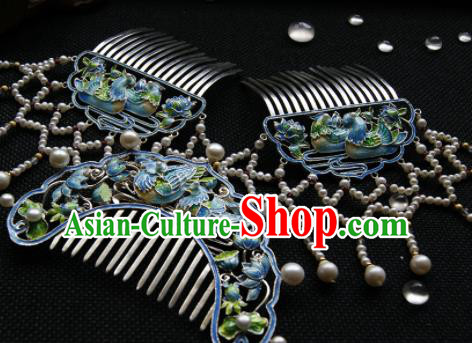 Chinese Ancient Ming Dynasty Hairpins Enamel Hair Comb Traditional Hanfu Hair Accessories for Women