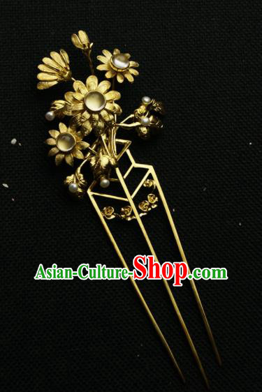 Chinese Ancient Ming Dynasty Golden Sunflowers Hairpins Hair Clip Traditional Hanfu Hair Accessories for Women