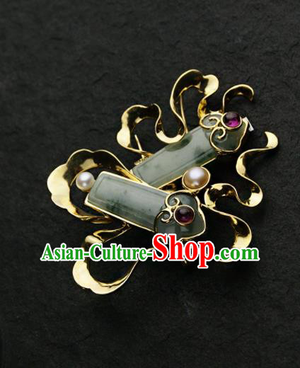 Chinese Ancient Court Jade Brooch Traditional Princess Hanfu Breastpin Jewelry Accessories for Women