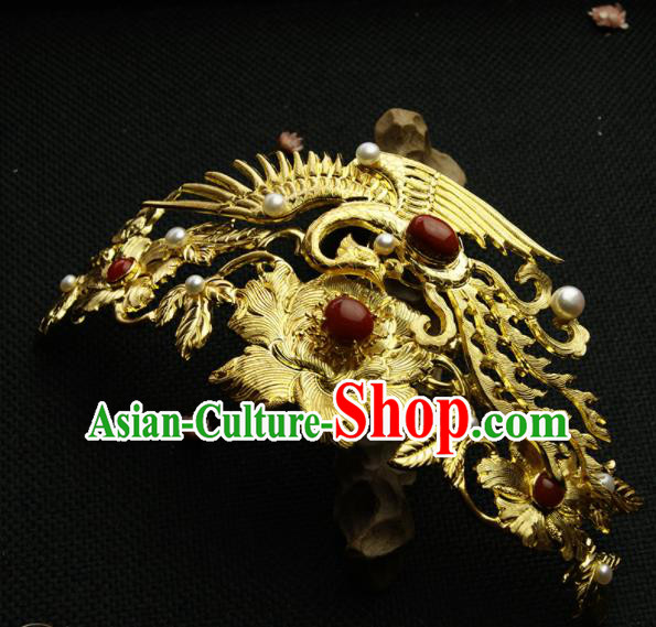 Chinese Ancient Ming Dynasty Golden Crane Peony Hairpins Hair Crown Traditional Hanfu Hair Accessories for Women