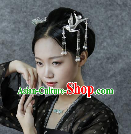 Chinese Ancient Ming Dynasty Sliver Bird Tassel Hairpins Hair Clip Traditional Hanfu Hair Accessories for Women