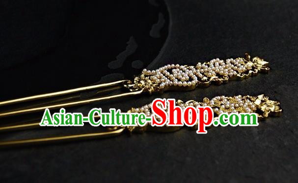 Chinese Ancient Ming Dynasty Golden Lotus Hairpins Hair Clip Traditional Hanfu Hair Accessories for Women