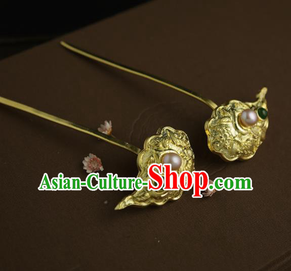 Chinese Ancient Queen Golden Cloud Hairpins Traditional Hanfu Hair Clip Hair Accessories for Women