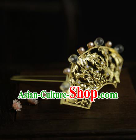 Chinese Ancient Queen Golden Hair Crown Hairpins Traditional Hanfu Hair Clip Hair Accessories for Women