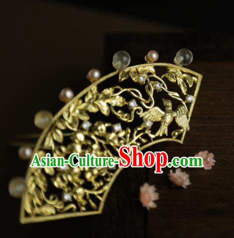Chinese Ancient Queen Golden Hair Crown Hairpins Traditional Hanfu Hair Clip Hair Accessories for Women