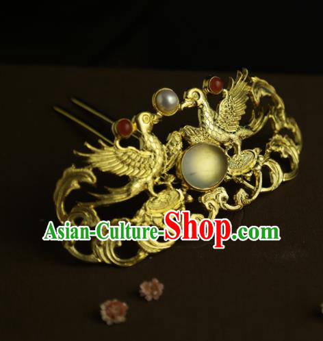 Chinese Ancient Queen Golden Phoenix Hair Crown Hairpins Traditional Hanfu Hair Clip Hair Accessories for Women